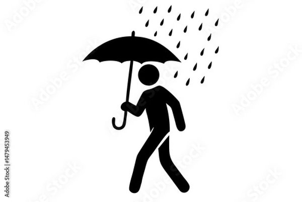 Fototapeta Person Walking in the Rain Silhouette, Rainy Day Stroll Illustration, Moody Weather Graphic
