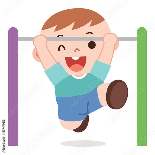 Fototapeta Cartoon Boy Playing on Monkey Bars

