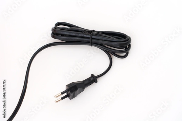 Obraz Black power cable with plug and socket isolated on white