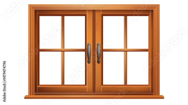 Fototapeta Rustic Wooden Double Pane Window Frame with Black Handles Perfect for Home Design Projects
