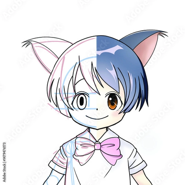 Obraz 猫耳の可愛い少女のイラスト｜ポップで魅力的なキャラクターアート
