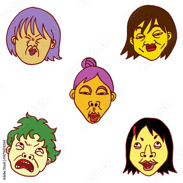 Obraz 変顔をする女の子たちのイラスト｜コミカルで表情豊かなキャラクター素材