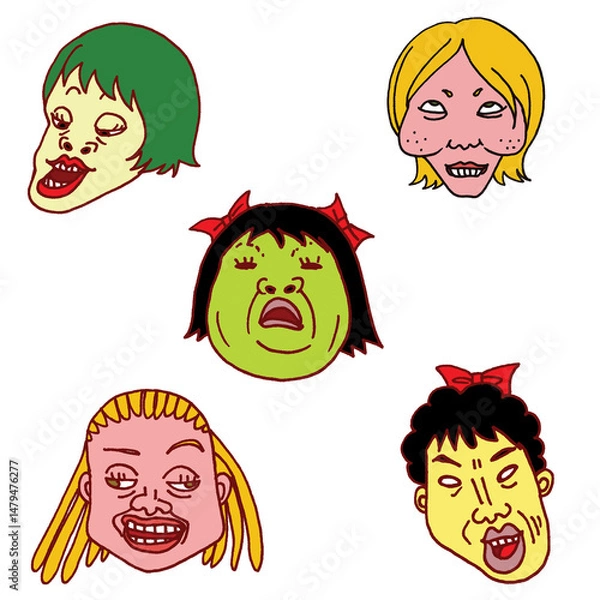 Obraz 個性的な女の子の変顔集｜カラフルでユニークな人物イラスト
