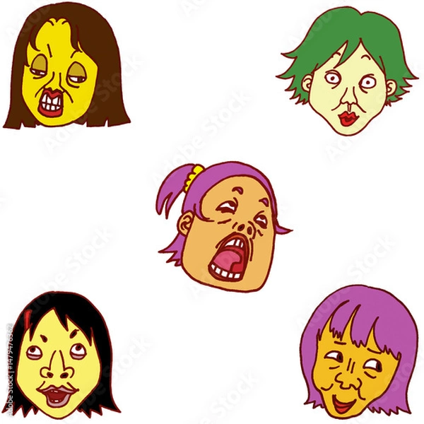 Obraz 笑える変顔の女の子たち｜表情バリエーションのイラスト素材
