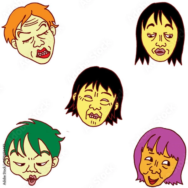 Obraz 変顔をする女の子たちのイラスト｜コミカルで表情豊かなキャラクター素材