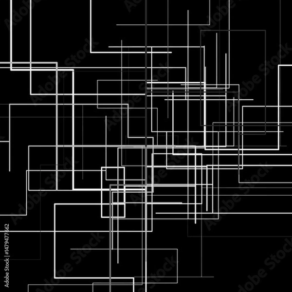 Fototapeta White lines on black background. Abstract black and white square pattern of lines. Abstract traffic pattern. Vector graphic illustration