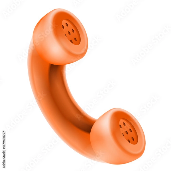 Fototapeta 3d icon symbol isolated vector concept. Handset from telephone.Communication. Realistic render element design element. Cartoon minimal style.Orange telephone handset.