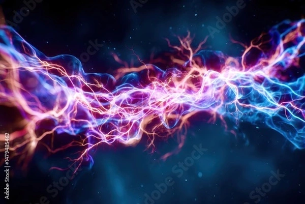 Fototapeta A colorful, glowing, and dynamic electric line that is blue, red, and orange