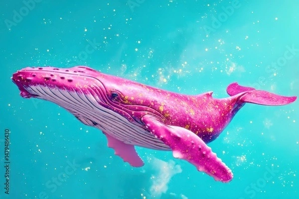 Fototapeta A pink whale is swimming in the ocean