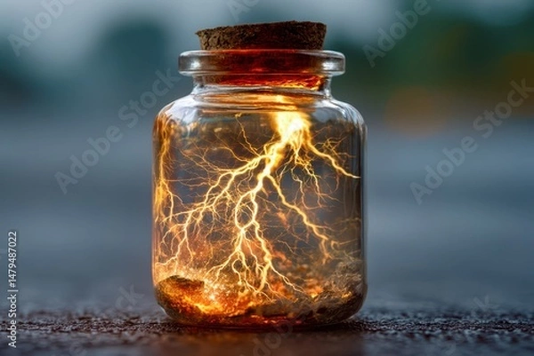 Fototapeta A jar with a glowing light inside of it