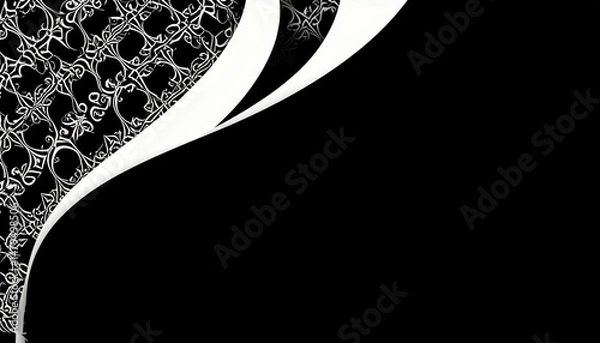 Obraz Ornate patterned corner overlay on black background, separated by curves