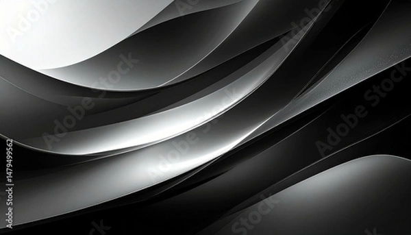 Obraz Abstract gradient with curved, flowing shapes in monochrome tones, creating depth and elegant motion