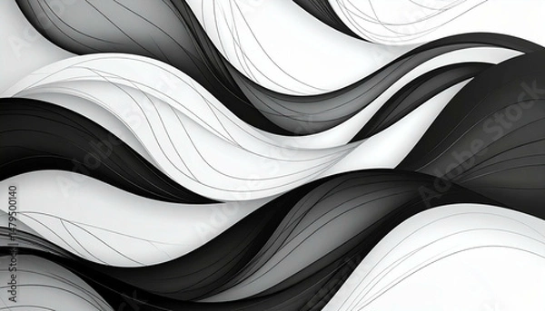 Obraz Abstract waves, monochromatic hues create flow. Lines accentuate form, shadows enhance depth, movement implied