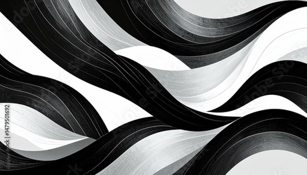 Obraz Curving black and white bands create a flowing, abstract composition with a textured, layered effect