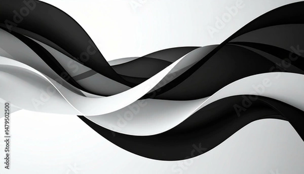 Obraz Wavy abstract design of black, white, and gray paper elements on a bright white background
