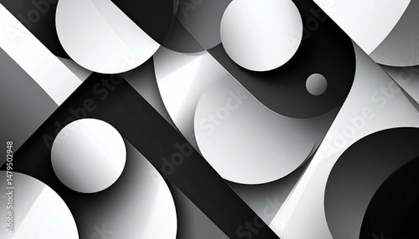 Obraz Abstract design grayscale circles, overlapping, layered, dynamic composition creating depth and visual interest