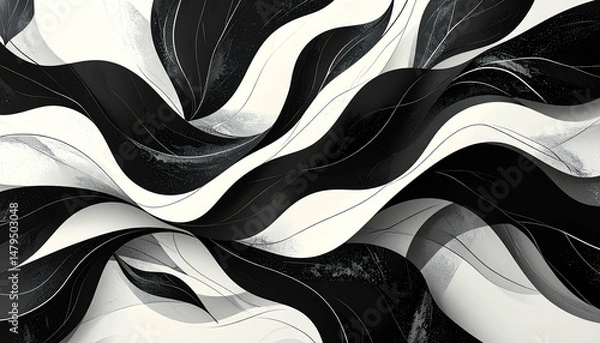 Obraz Flowing black & white abstract design with wavy patterns and graceful, organic forms