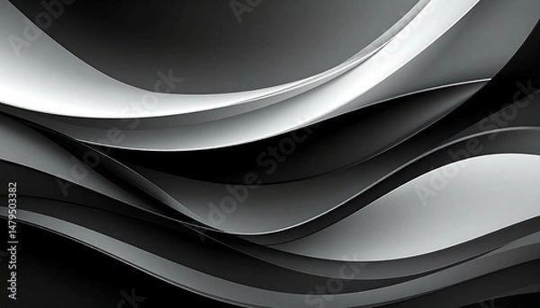 Obraz Wavy layered black and white abstract background with flowing shapes and dynamic light