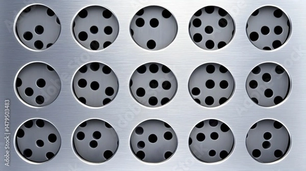 Fototapeta Metallic panel with circular perforated design