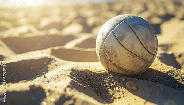 Obraz A weathered ball sits on sun-kissed sand, shadowed by daylight