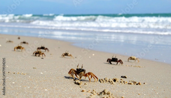 Obraz Beachside crabs A group of crabs walk along the sand, toward the sea