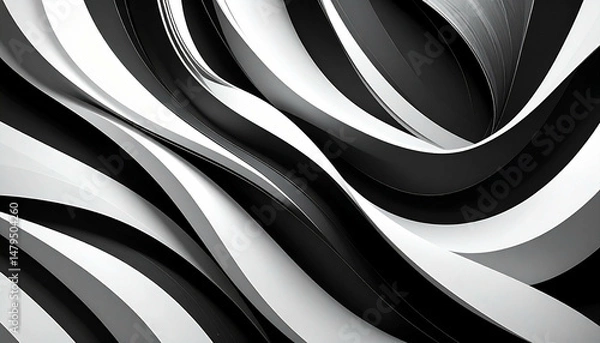 Obraz Monochrome abstract with flowing, curved forms creating a dynamic, textured background