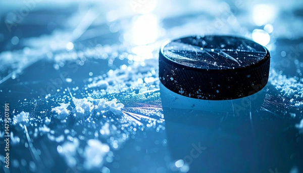 Obraz Ice puck resting amidst frosty snow