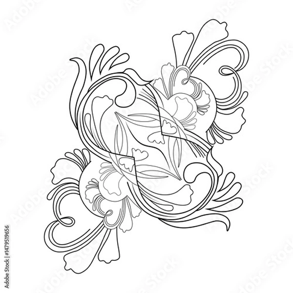 Fototapeta  An illustration of a vectors different type of  flowers in continuous line art drawing style.