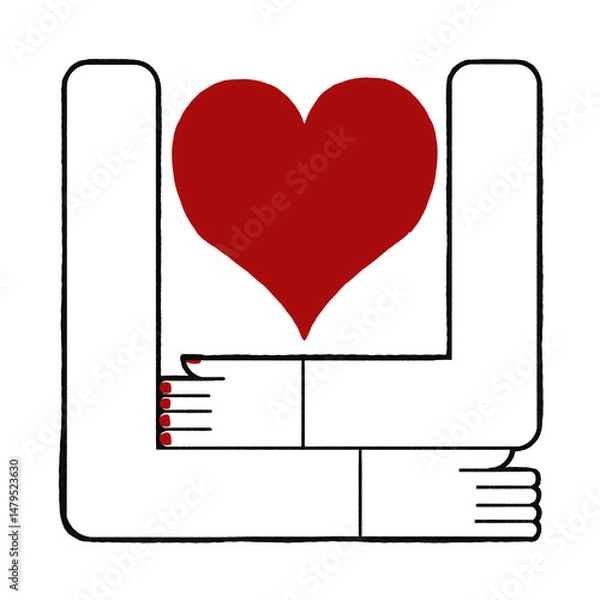 Obraz ハートを抱きしめる抽象イラスト｜愛と優しさを表現するミニマルデザイン