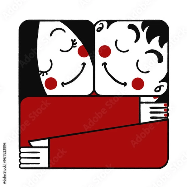 Obraz 抱き合うカップルのキャラクター｜安心感と絆を表すミニマルイラスト