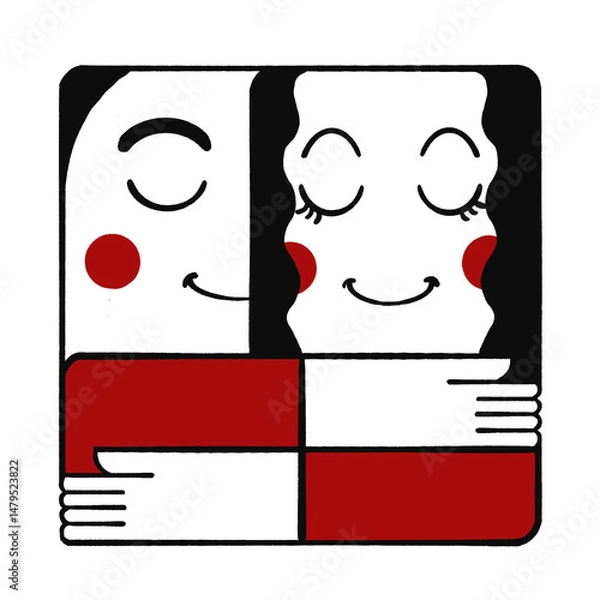 Obraz 寄り添うカップルのキャラクター｜安心感と絆を表すミニマルイラスト