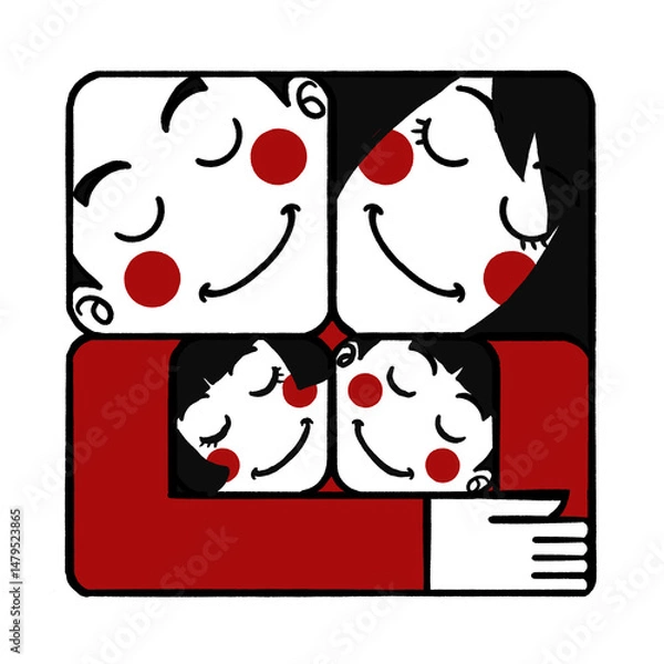 Obraz 寄り添う家族のキャラクター｜安心感と絆を表すミニマルイラスト