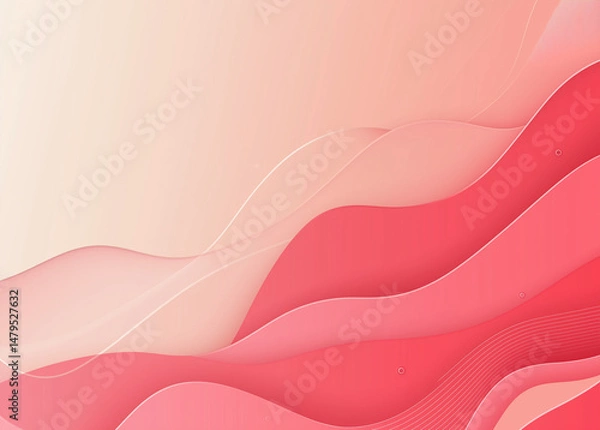 Obraz Abstract Pink Liquid Marble Texture Background with Wavy Line Pattern and White Space for Text, Vector Design Template on Pastel Red Background