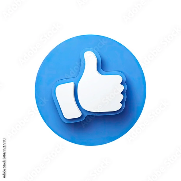 Fototapeta 3D Render of a Thumbs Up Icon on a Blue Circle on transparent background