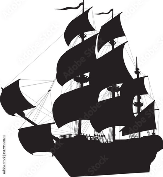 Obraz Sailing ship detailed vector silhouette