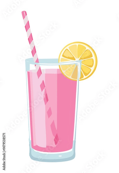 Obraz Pink Lemonade with Lemon Slice - Vector Illustration