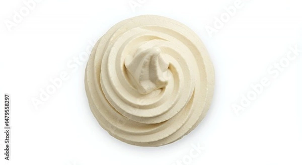 Obraz Top View of Textured Vanilla Bean Frozen Yogurt Swirl with Single Scoop on Isolated White Background Featuring Creamy Beige Tones