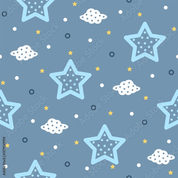 Obraz Star with cloud hand drawn, seamless design for print on fabric and other uses.