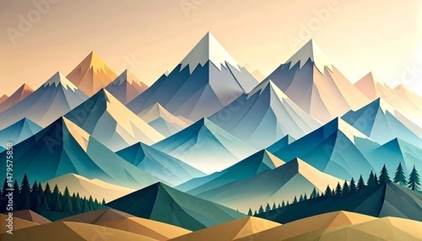 Obraz Peaceful Landscape with Paper Cut Out Mountains and Sky