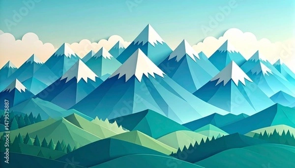 Obraz Peaceful Landscape with Paper Cut Out Mountains and Sky