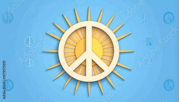 Obraz Sunrise with Paper Cut Out Rays Symbolizing Peace and Hope