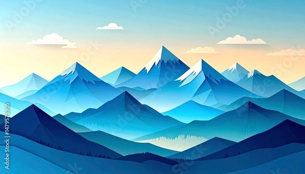Obraz Peaceful Landscape with Paper Cut Out Mountains and Sky