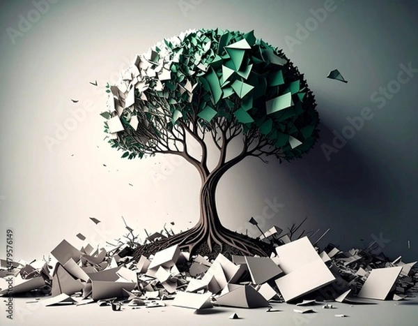 Obraz Paper Cut Out Tree of Life Growing Amid War Debris