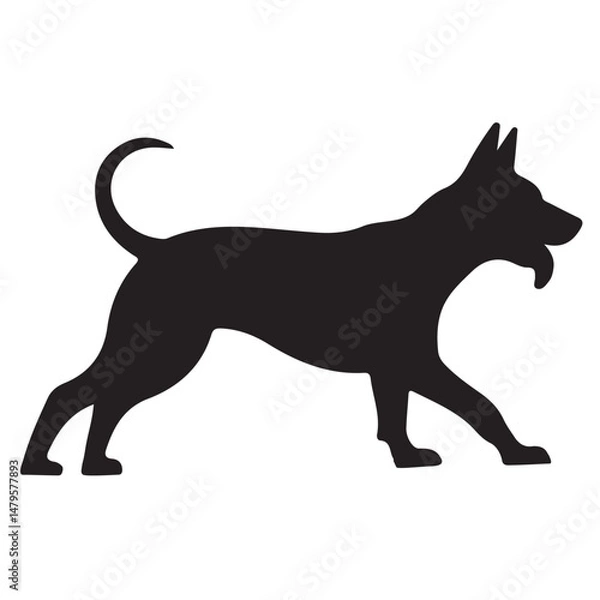 Fototapeta Black dogsilhouette with white background in vector art style featuring feline and pet animal elements