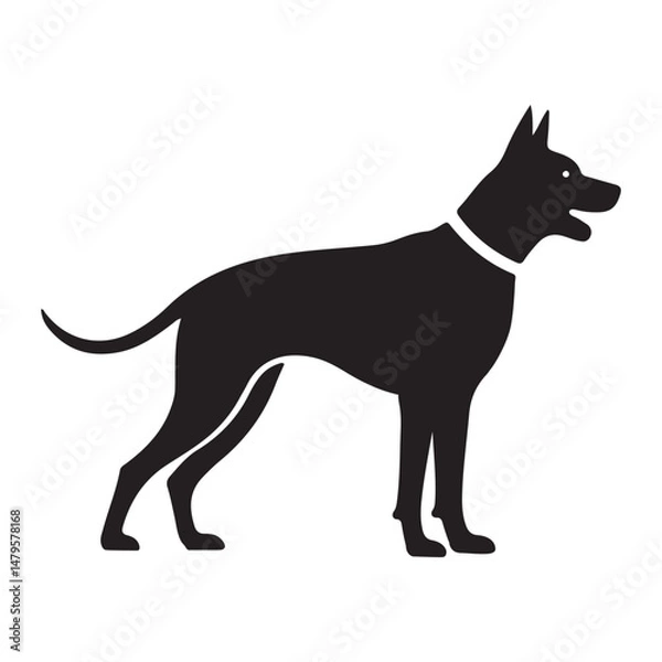Obraz Black dog silhouette vector illustration with pets and animals