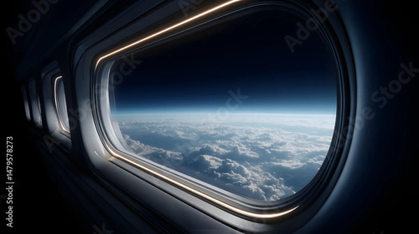 Fototapeta Airplane Window View Cloudscape Serene Skies Flight Scenery Above the Clouds Journey Glimpse Aerial Perspective Peaceful Flight Window Seat Travel Vista
