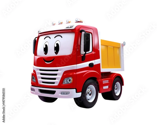 Fototapeta 
3D mascot illustration of truck, friendly cute character with red and white color, front view