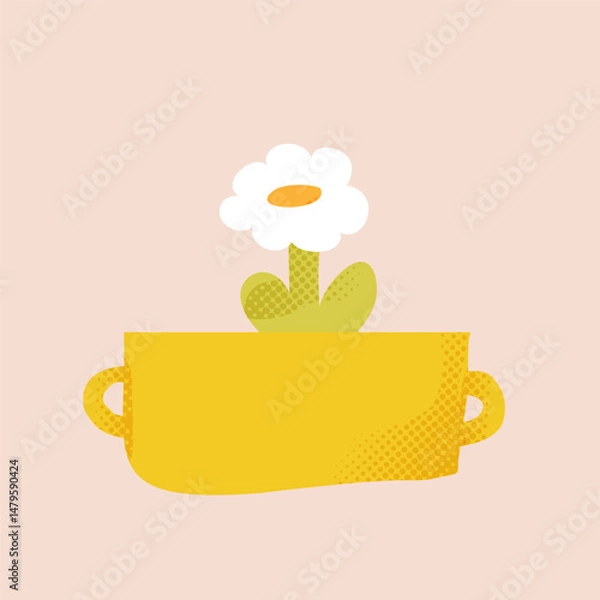 Fototapeta Vector paper cutout flat vase with abstract flowers bouquet in pastel tones, featuring halftone texture and collage style. Minimalist hand drawn illustration for posters, invitations, and web design