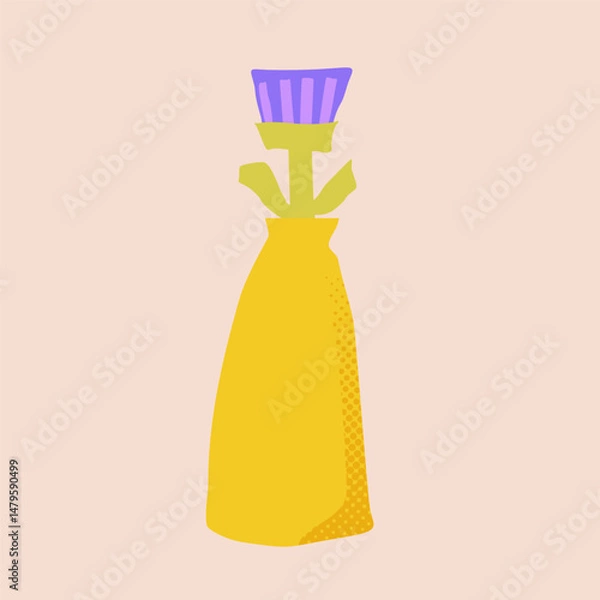 Fototapeta Vector paper cutout flat vase with abstract flowers bouquet in pastel tones, featuring halftone texture and collage style. Minimalist hand drawn illustration for posters, invitations, and web design