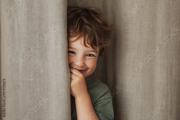 Fototapeta A child feeling mischief during hide and seek